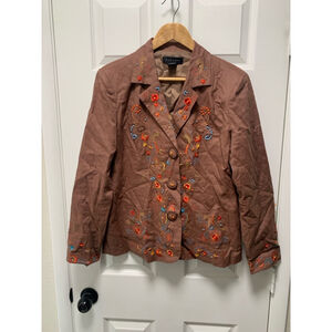 B08-Vintage Women's Silk Land Blazer, Size 10, Brown Multi